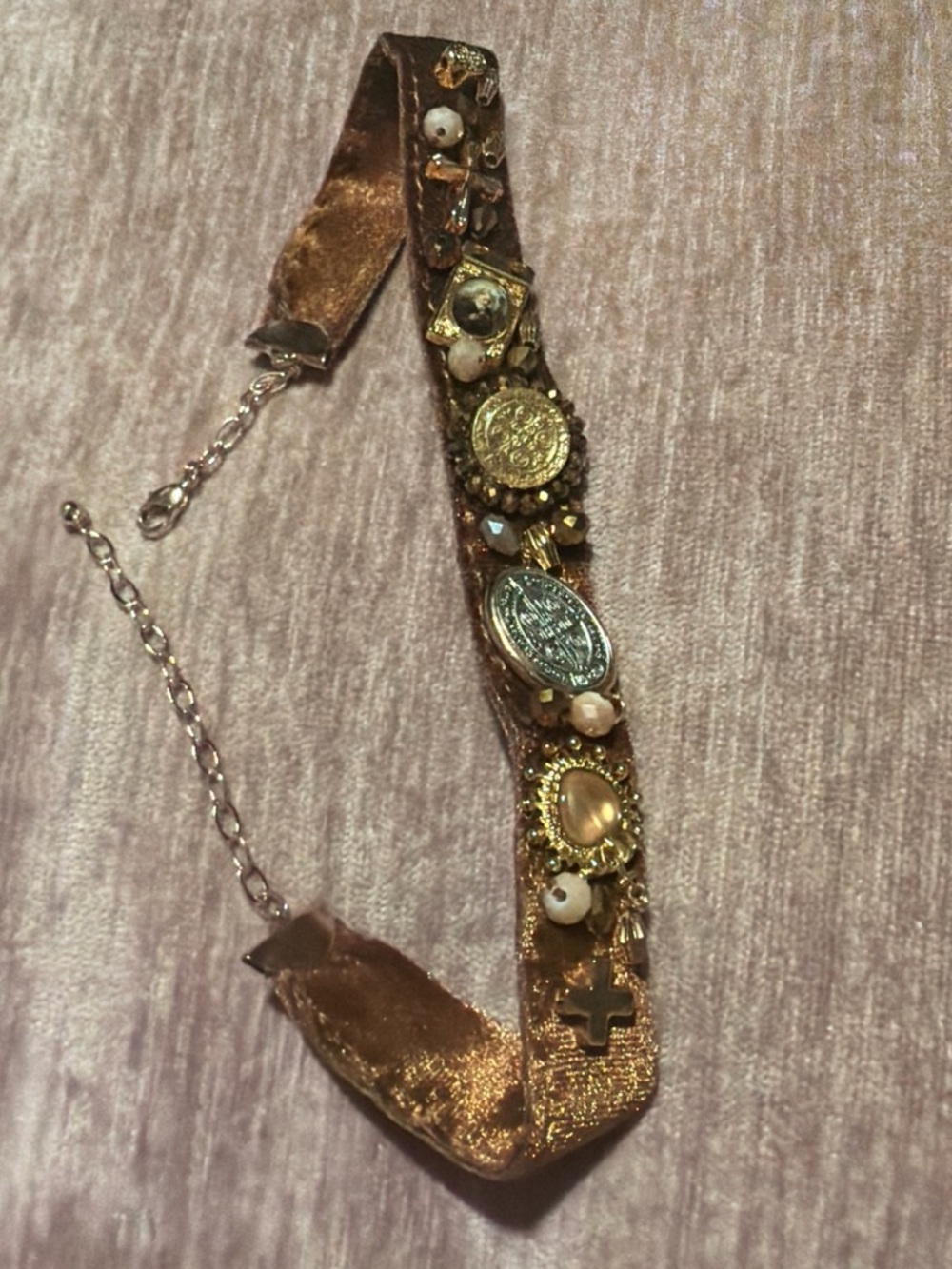 Embellished Brown Velvet Choker Necklace - Women's Accessory handmade